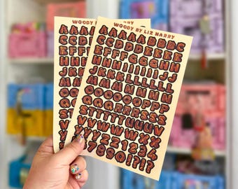 A5 Autumnal Woody Log Alphabet Junk Journal Sticker Sheet  – Nature Themed Lettering Stickers