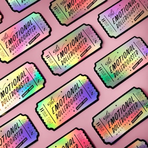 Holografischer Emotional Rollercoaster Ticket Aufkleber - Aufkleber für psychische Gesundheit - Pandemie Aufkleber