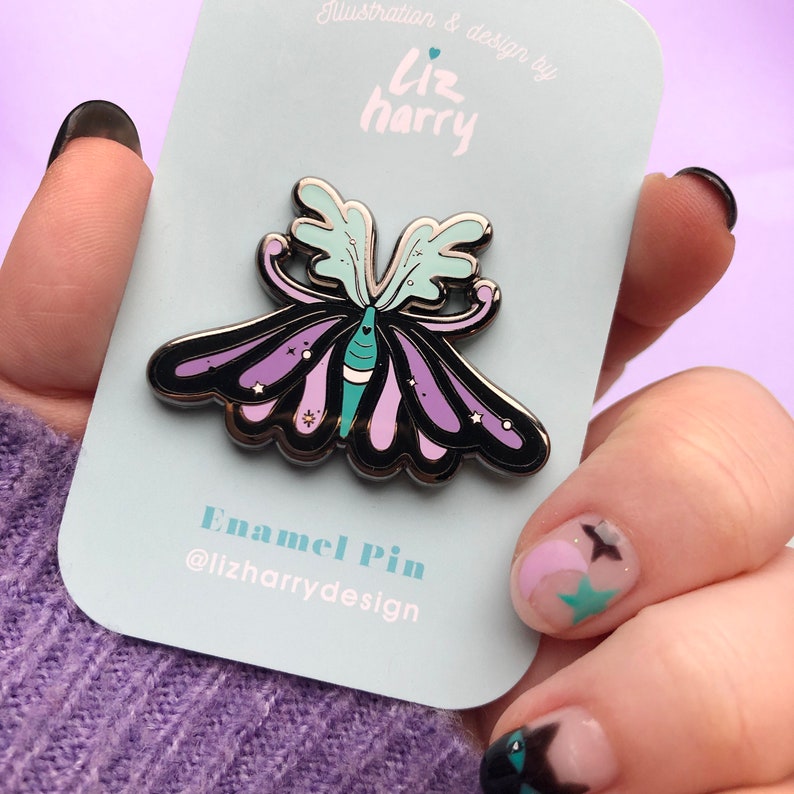 Moth Enamel Pin Pastel Moth Enamel Pin Magical Pin Halloween Pin Insect Pin Magical Creature Pin image 6