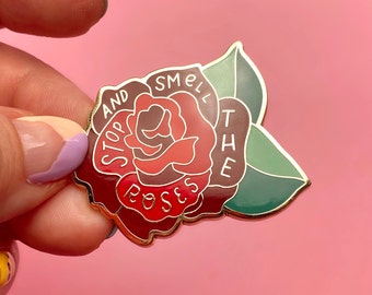 ERSTWILDER by LIZ HARRY Pin Badge - Stop And Smell The Roses Rose Enamel Pin