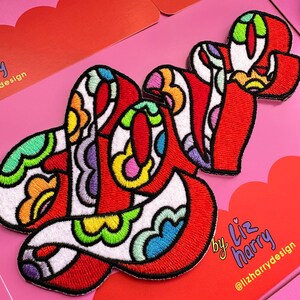 LOVE Embroidered Rainbow Iron On Pocket Patch Floral Psychedelic Summer Lettering Jacket Patch image 4