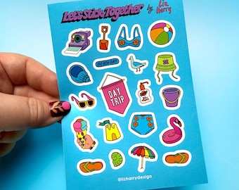 A6 Day Trip Adventure Junk Journal Sticker Sheet  – Mini Vinyl Decal Stickers