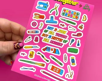 A6 Hottie Of All Hobbies Junk Journal Sticker Sheet  – Mini Vinyl Decal Stickers
