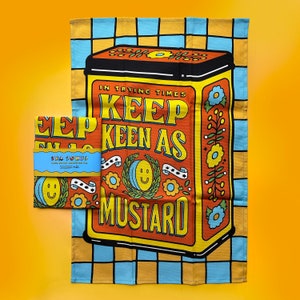Keep Keen As Mustard Tea Towel - Colourful Illustrated Foodie Kitchen Dish Towel 100% Cotton, Made In The UK