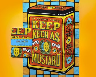 Keep Keen As Mustard Tea Towel - Colourful Illustrated Foodie Kitchen Dish Towel 100% Cotton, Made In The UK