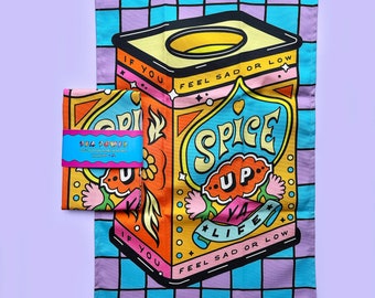 Spice Up Ya Life Tea Towel - Colourful Illustrated Kitchen Dish Towel 100% Cotton, Made In The UK