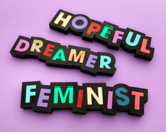 WORDY Laser Cut Brooch OR Hairslide - Joyful, Optimist, Maker OR Mother Pin - Laser Cut Acrylic Brooch - Lettering Pins