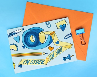 I'm Stuck On You Valentines Stationery themed Love Pun Card