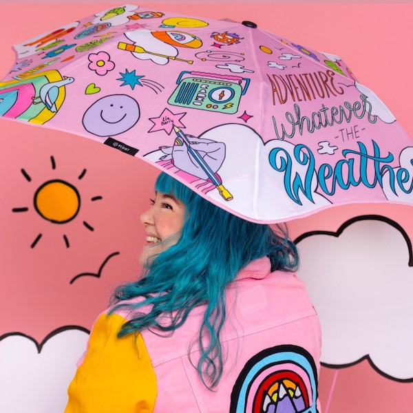 Windbestendige paraplu van BLUNT Sustainable Umbrellas x Liz Harry - Kleurrijke regenboogparaplu