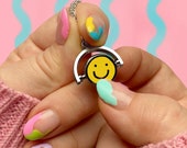 Mixed Emotions Smiley Frownie Topsy Turvy Enamel Charm Fidget Necklace - Turning Charm Statement Gold Plated Necklace