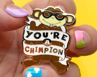 ERSTWILDER by LIZ HARRY Earrings - You're A Chimpion Monkey Enamel Pin