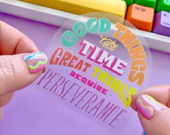 Pegatina transparente con frase inspiradora: Perseverancia, para portátil