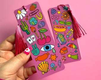 Joyful Double-Sided Velvet Laminated Trinket Design Tassel Bookmark - Trinket Girly Reader Bookish Gift Book Mark