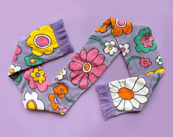 Bufanda vegana de punto Flower Power - Bufanda unisex de lana acrílica para adultos - Bufanda alternativa original
