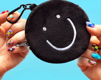 Plushie Bag Charm Smiley Frowny Mixed Emotions Zipper Pouch Accessory Clip On Keychain Coin Purse