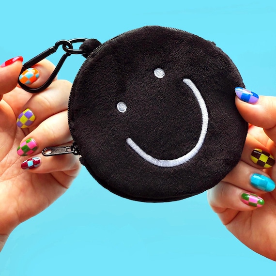 Plushie Bag Charm Smiley Frowny Mixed Emotions Zipper Pouch Accessory Clip On Keychain Coin Purse