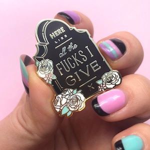 BLACK & GOLD Grave Pin - Here Lies Pin - Sweary Pin - Pastel Pin - Tombstone Pin - Gravestone Pin - Pastel Goth - Grave Pin - Kawaii Pin