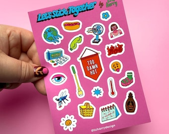 A6 Summer Heatwave Junk Journal Sticker Sheet  – Mini Vinyl Decal Stickers