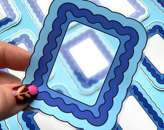 Transparent Frame Sticker For Your Photos – Wavy Blue Pictureframe Vinyl Waterproof Decal
