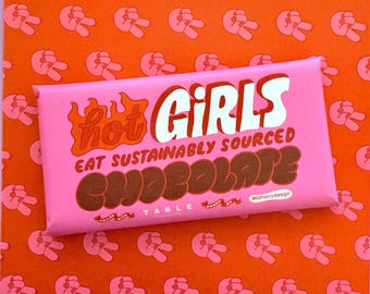 Hot Girls Eat Sustainably Sourced Chocolate TABLE Milk Chocolate Bar x Liz Harry - GREAT TASTE Award Choc Bar with Illustrated Wrap