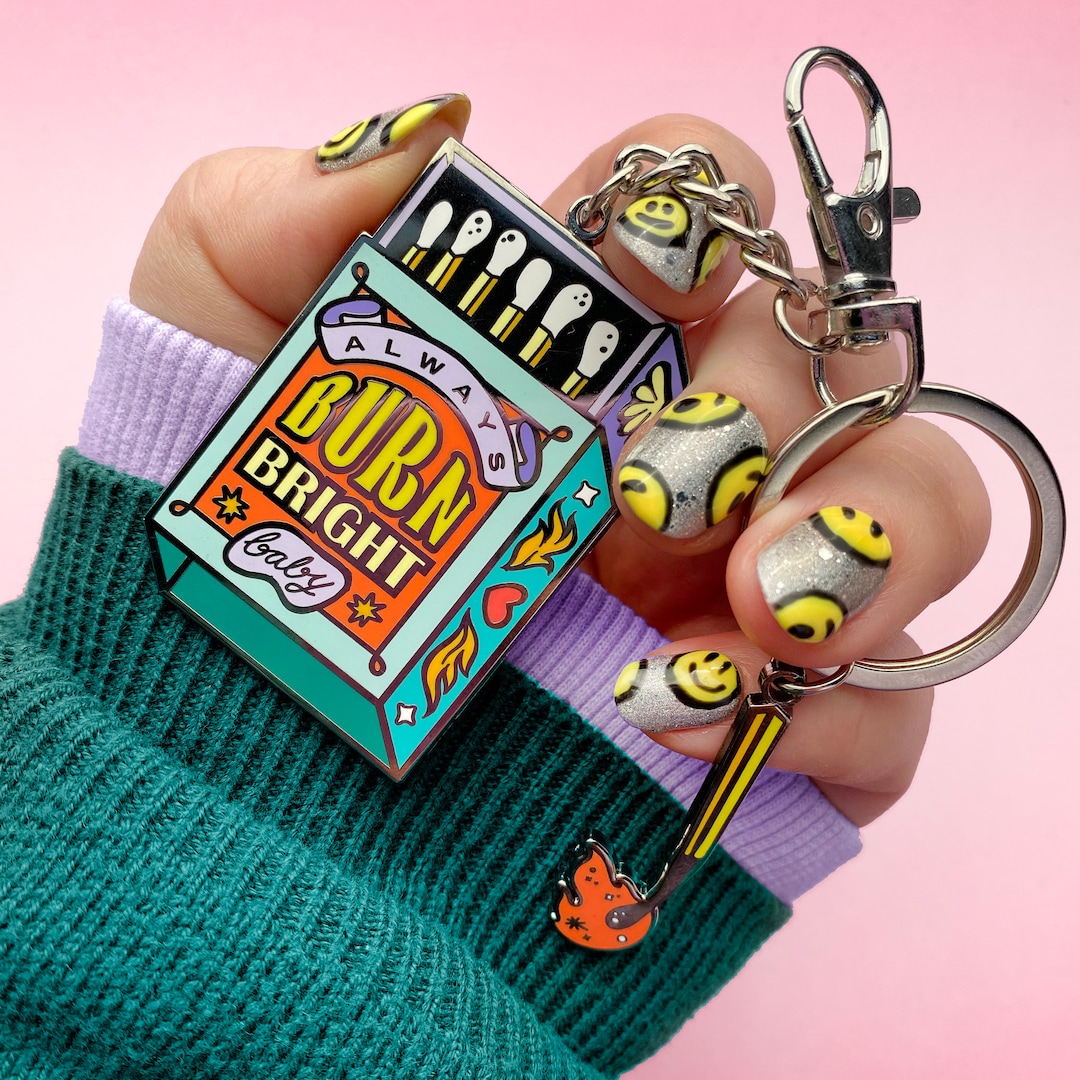 Burn Bright Matchbox Keychain - Mental Health Keyring Purse Charm