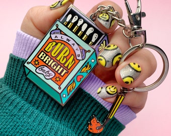 バーンブライト マッチ箱キーホルダー - メンタルヘルス キーリング 財布チャーム - ロックダウンギフト