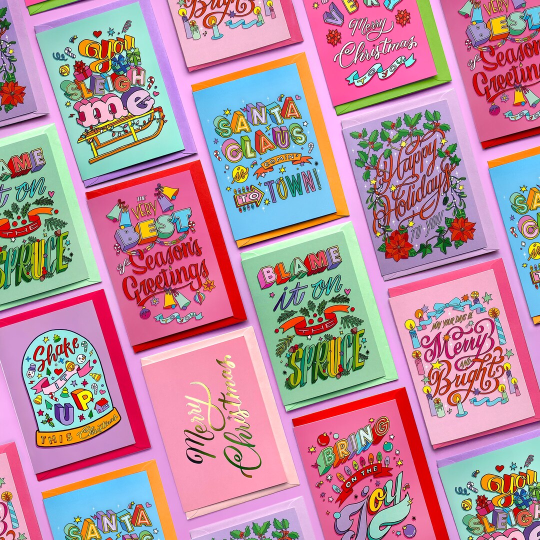 Bundle of 10 Festive Lettering Christmas Cards - Colourful Lettering ...