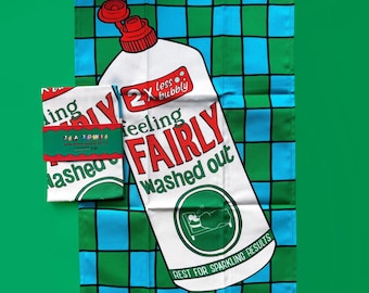 Feeling Fairly Washed Out Tea Towel - Colourful Illustrated Kitchen Dish Towel 100% Cotton, Made In The UK