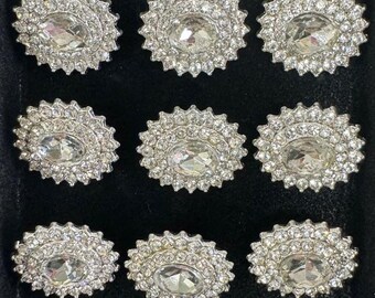 Rhinestone Crystal Buttons | Bridal & Wedding Dress Embellishments, Floral Bouquet, Hat and Shoes - 10 pcs (Size: 18 MM/0.7 IN - BTN-204)