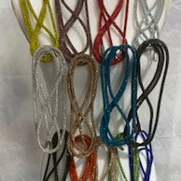 13 COLORS - Hoodie crystal rope bling string - 6 mm, 55 Inches, With Silver Metal Ends