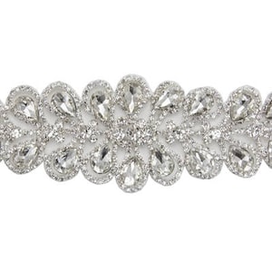 3 COLORS: Crystal Rhinestone Applique on Metal Setting, for bridle and evening dresses, belts, customs, and decoration, 2X9&quot;, Glue-on/sew-on