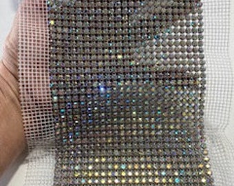 2 Colors- 24 Row Crystal Rhinestone Banding Trim On Net, For Evening Dresses, Belts, Costumes and decorations, 5" wide, glue-on or sew-on