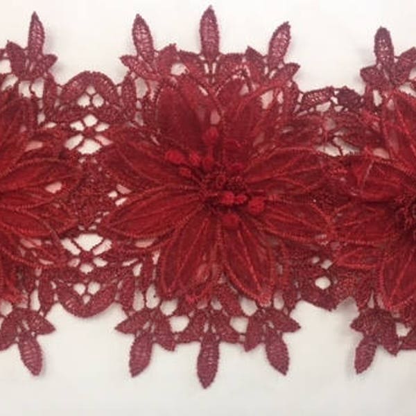 10 Colors - 3D Lace Trim With Multi-Layer Raised Flowers for- dresses, belts, customs and decoration, 4.5 inches wide , Sold by the Yard