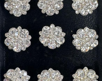 Rhinestone Crystal Buttons | Bridal & Wedding Dress Embellishments, Floral Bouquet, Hat and Shoes - 10 pcs (Size: 15 MM/0.6 IN - BTN-203)