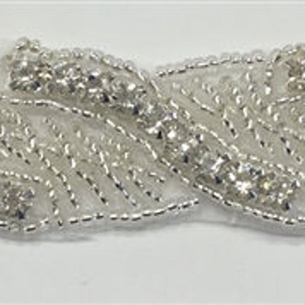 3 COLORS: Beaded Crystal Rhinestone Trim, for Fancy bridal and evening dresses, belts, customs and decorations, 0.75"wide, Hot-Fix or Sew-On