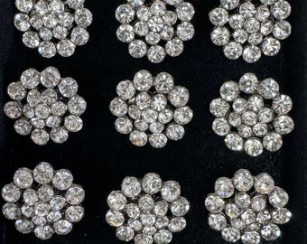 Rhinestone Crystal Buttons | Bridal & Wedding Dress Embellishments, Floral Bouquet, Hat and Shoes - 10 pcs (Size: 16 MM/0.63 IN - BTN-209)