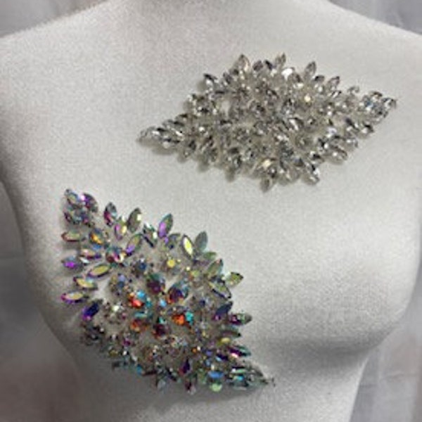 3 COLORS: Crystal Rhinestone Applique on Metal Setting, for fancy bridle and evening dresses, belts, customs, and decoration, 9X3", By Piece