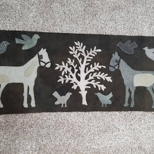 Wool Applique Pattern - Horses, birds & tree