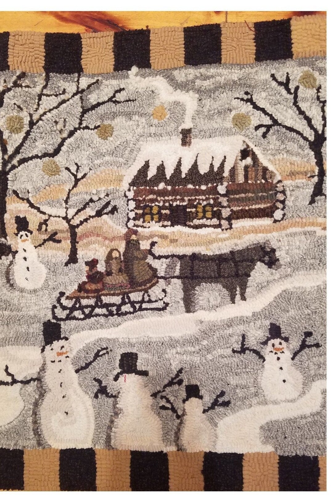 Log Cabin Snow Scene rug Hooking Pattern on Linen Etsy