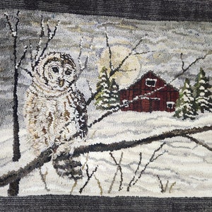 Barnyard Owl rug hooking pattern on linen 32" x 24"