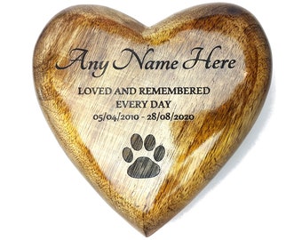 Heart Shaped Mango Wooden Pet Urn Large Medium Small Sized Cremation Urn Ashes Box Dog Urn Cat Urn Pet Casket Personalized - Italic Font