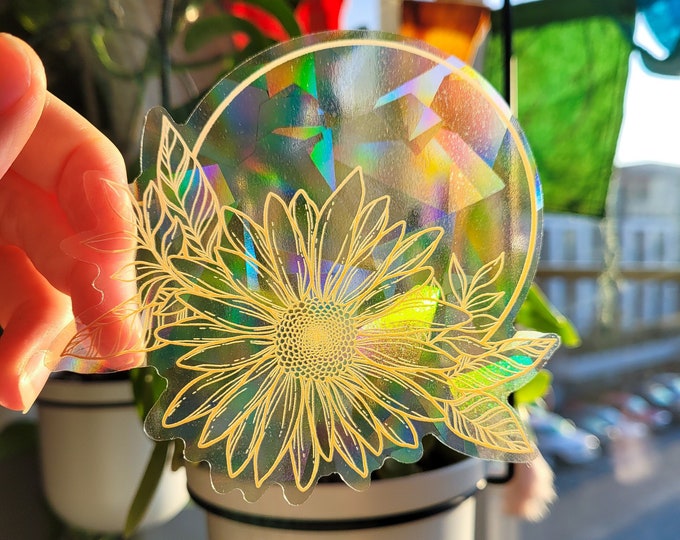 Sunflower Botanical Window Sun Catcher Sticker / Rainbow Maker