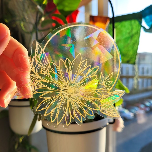 Sunflower Botanical Window Sun Catcher Sticker / Rainbow Maker