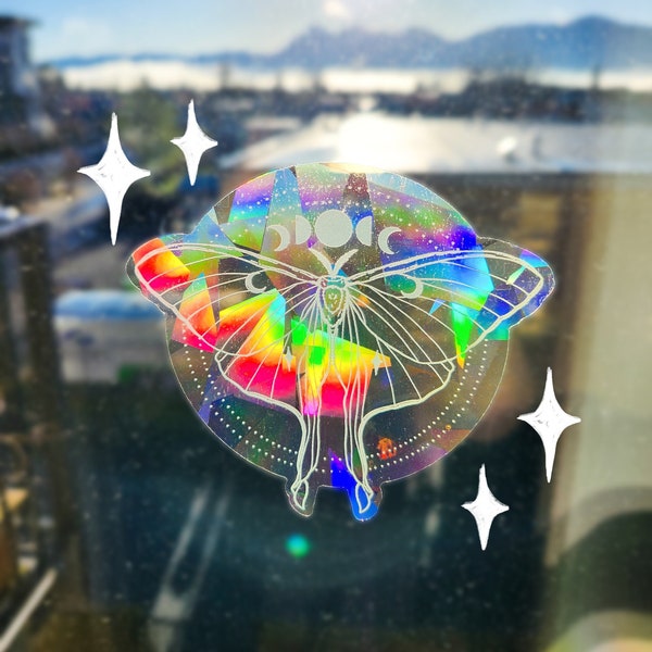 Luna Moth Celestial Fenster Sun Catcher Sticker / Regenbogen Maker