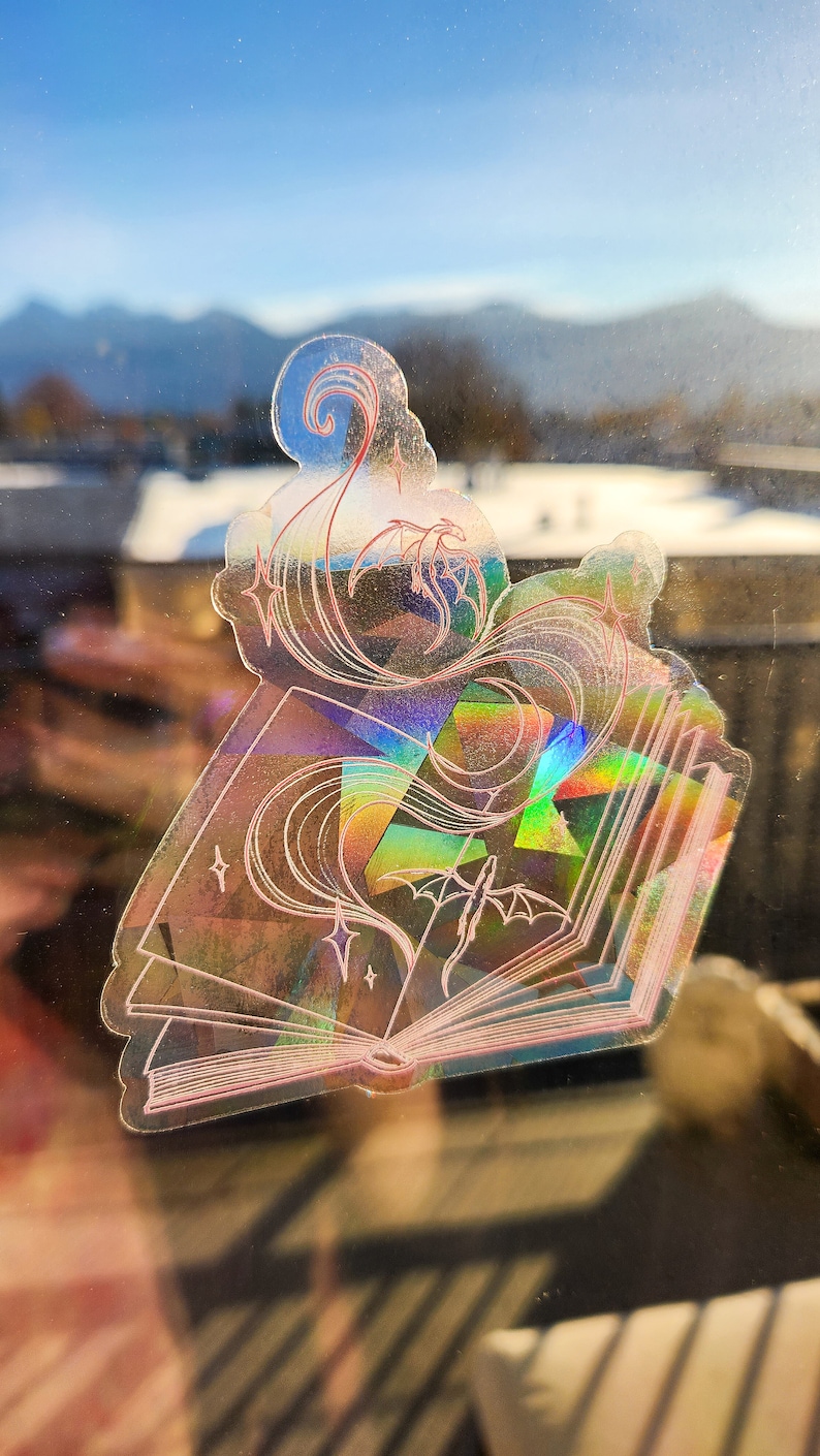 Fantasy Bookish Dragon Wyvern Window Sun Catcher Sticker / Rainbow Maker image 3