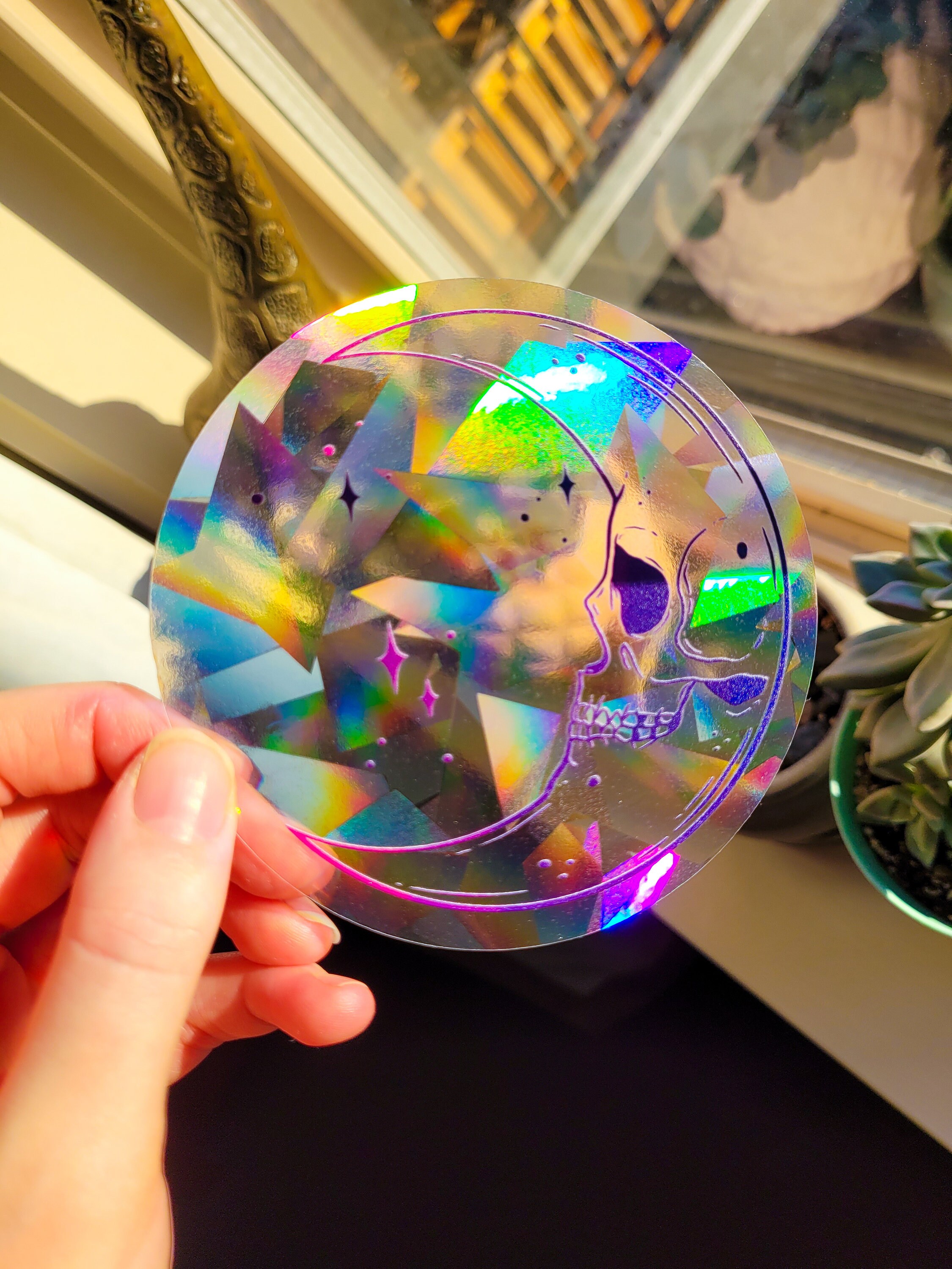 Skull in the Moon Celestial Window Sun Catcher Sticker / Rainbow Maker ...