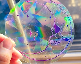 Pegatina de atrapasol de ventana celestial con calavera en la luna / Creador de arcoíris
