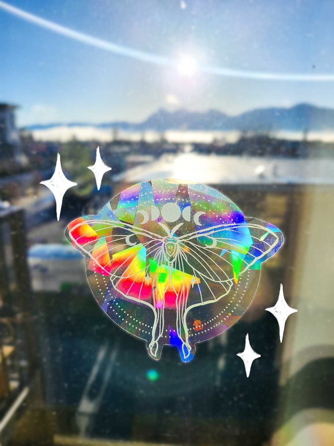 Luna Moth Celestial Window Sun Catcher Sticker / Rainbow Maker - Etsy