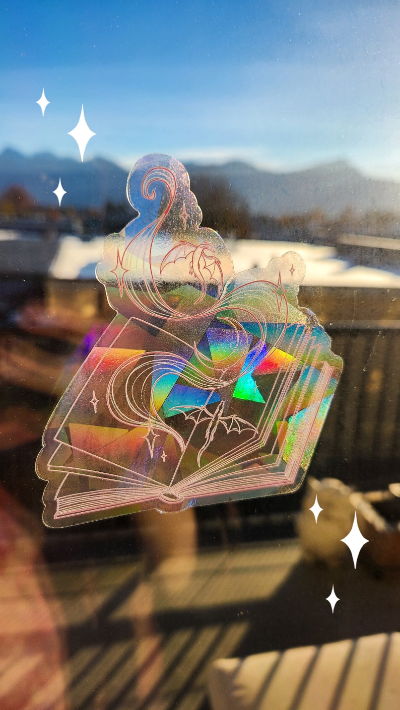 Fantasy Bookish Dragon Wyvern Window Sun Catcher Sticker / Rainbow Maker image 2