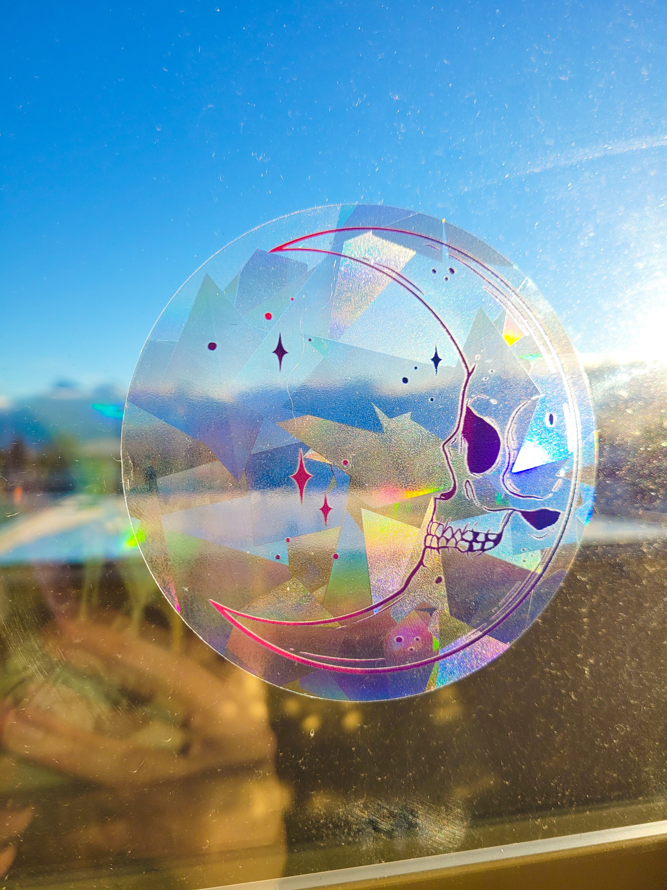 Skull in the Moon Celestial Window Sun Catcher Sticker / Rainbow Maker ...